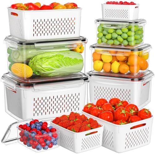 HOMETALL 6 PCS Fruit Storage Containers for Fridge with 6 Removable Colanders, BPA Free Produce Containers for refrigerator, Dishwasher & Microwave Safe Food Containers Keep Fruit, Salad, Berry, Fresh by OrderNow