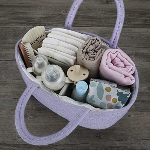 XUANGUO Cotton Rope Baby Diaper Caddy Organizer for Girls Purple Lavender - Image 6