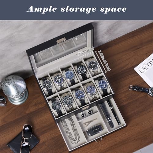ProCase Watch Box, 10 Slot Watch Display Case with Drawer -Black - Image 2