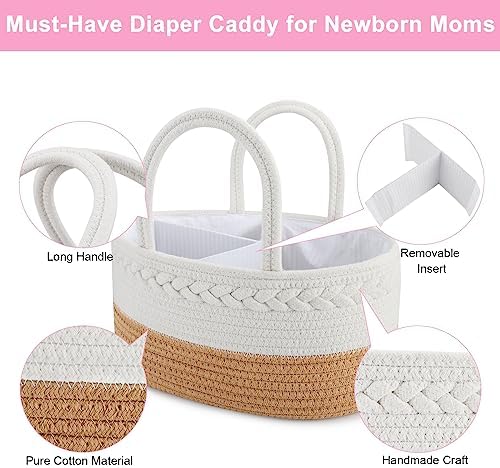 ABenkle Baby Diaper Caddy Organizer, Cotton Rope Nursery Storage Basket - Image 4