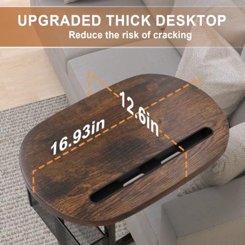 Fashion TV Tray with Large Tabletop, Adjustable Sofa Table with Baskets - Image 3