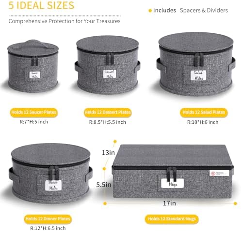 China Storage Containers Hard Shell Box for Moving Dishes, Plate, Wine and Glasses, Dinnerware, Mugs, Saucers Quilted Organizer Dividers for Packing Fine China Storage Containers 5Piece Grey - Image 2