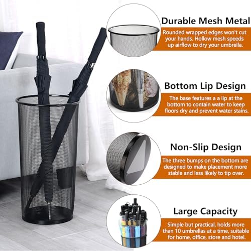 Youeon 2 Pack Large Umbrella Holder, 10.5x20 Inch Metal Mesh Umbrella Stand, Freestanding Bucket for Umbrellas, Canes, Walking Sticks, Wrapping Paper, Entryway, Home, Office, Hotel, Black - Image 3