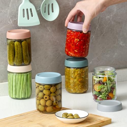 NETANY 6-pack 16 oz Overnight Oats Containers with Lids, Glass jars with Airtight Lids, Wide mouth Mason Salad jars, Glass Food Storage Containers for Snacks Yogurt Spice Sugar - Image 5