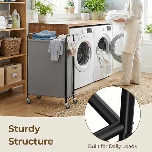 GRANNY SAYS Laundry Hamper, Slim Basket with Wheels and Handles, Grey, 80L - Image 6