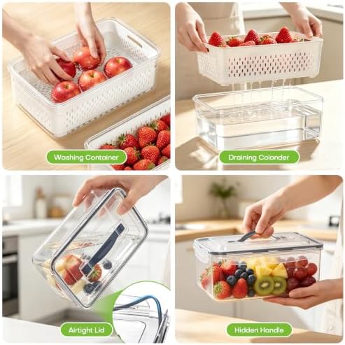 BOICHU 10Pack Fruit Storage Containers for Fridge with Colander and Lids - Image 4