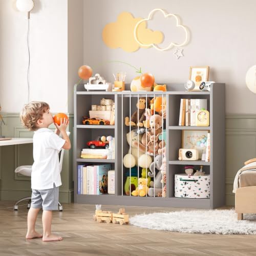 ONBRILL 2-in-1 Toy Storage Organizer with Stuffed Animal Storage, Grey - Image 6