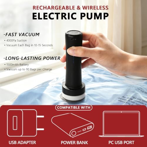 Travel Vacuum Bags for Clothing with Cordless Pump 8 Small, Clear - Image 5