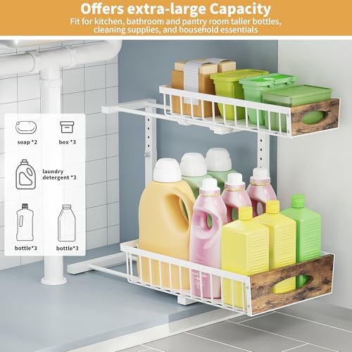 2 Pack Metal Under Sink Organizer with Sliding Drawer, White - Image 6