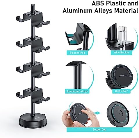 MANMUVIMO Headphone Controller Storage Holder for Desk 4 Tiers with Anti-Slip Stable Suction Cup, Controller Holder, Universal Gaming Desk Accessories for PS5/PS4/Xbox Series/Xbox One - Image 5