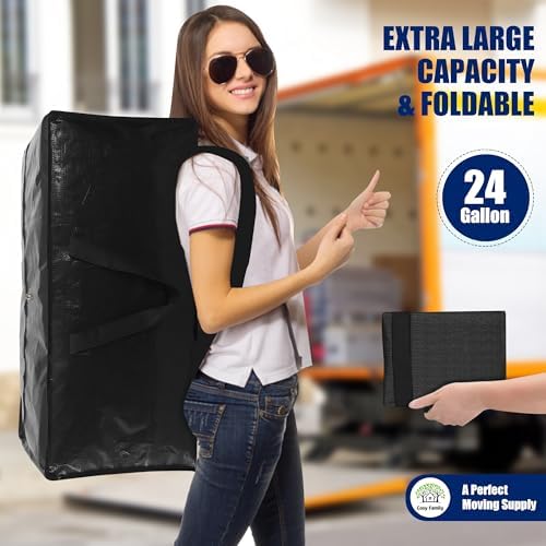 Cosy Family 4 Pack Heavy Duty Extra Large Moving Bags with Backpack Straps - Strong Handles & Zippers, Storage Totes For Space Saving, Fold Flat, Alternative to Moving Box (Set of 4, Black) - Image 7