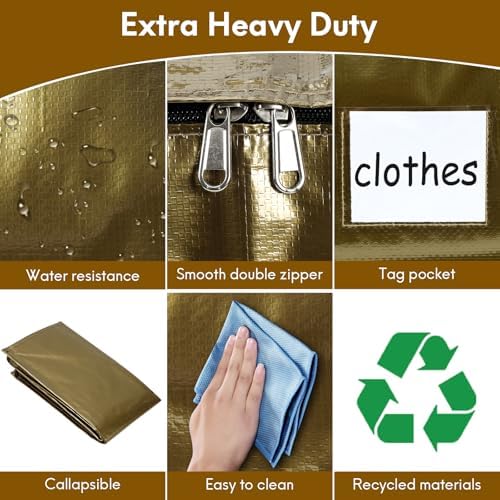 2-Pack Extra-Large Heavy-Duty Storage Totes with Reinforced Handles, Durable Zippers & Waterproof Material — Perfect for Space-Saving, Moving, Shipping and Travel (Smoked Gold) - Image 3