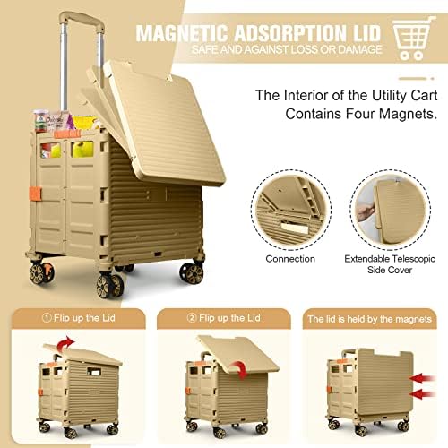 FELICON SELORSS Folding Utility Cart Portable Rolling Crate Handcart-Khaki - Image 2
