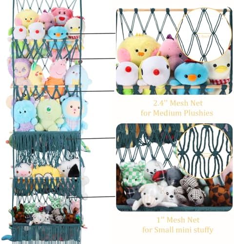 5 Tier Stuffed Animal Storage Net, 17x61'' Large Plushie Net, Aqua - Image 3