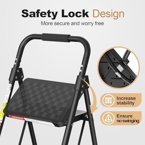 HBTower 4 Step Ladder with Wide Anti-Slip Pedal and Cushioned Handle - Image 3
