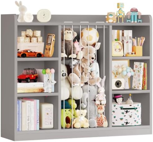 ONBRILL 2-in-1 Toy Storage Organizer with Stuffed Animal Storage, Grey by ONBRILL