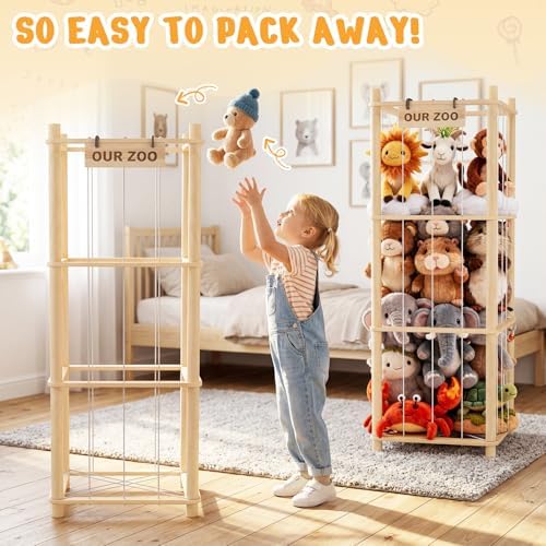 Woodure Stuffed Animal Storage & Organizer, Wooden Cute Zoo Toy Holder for Toddler Rooms, Playrooms & Bedrooms(2pcs) - Image 5