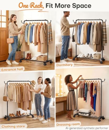 Homde Portable Clothes Rack for Bedroom: 4 Lockable Wheel Move Room-to-Room - Image 4