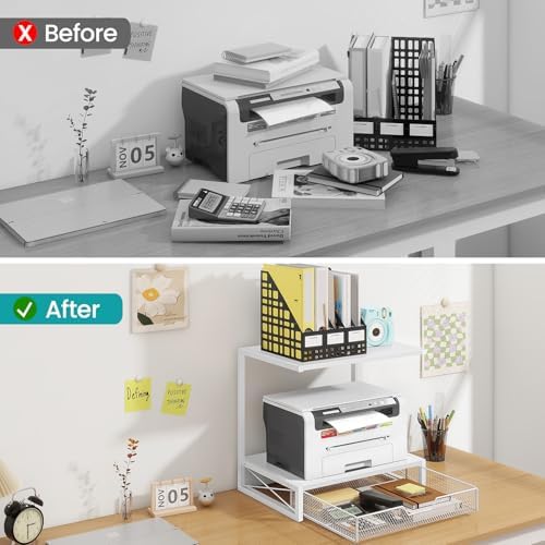 ELITEROO Printer Stand for Desk with Storage Drawer, 2 Tier Desk Shelf - Image 4