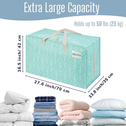 VENO 4 Pack Extra Large Heavy Duty Moving Bags with Wide Opening & Reinforced Handles, Reusable Storage Tote Bags with Strong Zippers for Clothes, College Dorm Essentials & Moving Supplies - Image 4