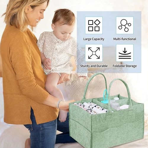 2 Pack Diaper Caddy Organizer, Portable Baby Caddy Organizer with Handle, Collapsible Nursery Storage Bin and Gift Baskets for Girls and Boys - Newborn Essentials, Baby Shower Gifts (Green) - Image 6