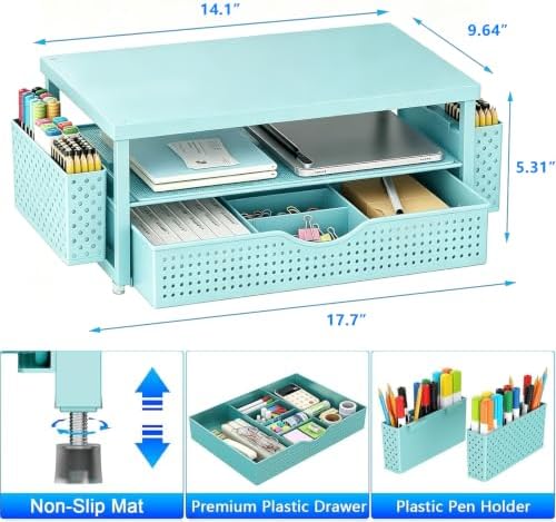 gianotter Desk Organizers and Accessories, Monitor Stand with Drawer and 2 Pen Holder, Desktop Organizer Suitable for Offices and Dormitories (Blue-Plain) - Image 5