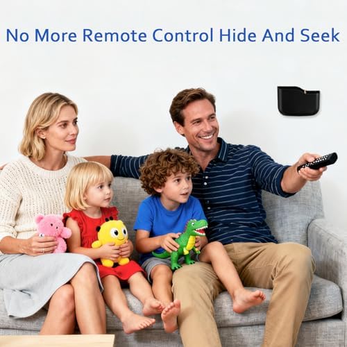 SUNFICON Adhesive Remote Control Holder Wall Mount Media Player Controller Holder Universal TV Remote Organizer Caddy Box Tray Hollow Bottom Slot Easy Phone Charging Home Office Desk Nightstand Black - Image 6