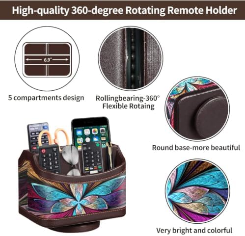 360° Rotatable Remote Control Holder,PU Leather TV Remote Caddy for Table - Image 3