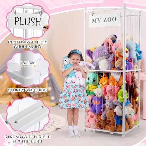 GLDZI Stuffed Animal Storage Zoo, Wooden Stuffed Animal Organizer with Elastic Cords for Boys Girls, Space Saving Toy Plushies Storage Holder for Playroom, Bedroom, Living Room (White, Large) - Image 5