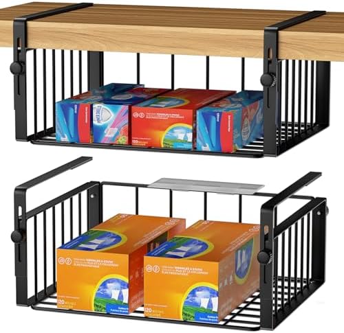 AmonHouseware 2Pack Under Shelf Storage Basket Organizer, Black by AmonHouseware