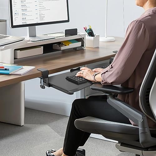suptek Keyboard Tray Under Desk Pull Out with C Clamp Mount, Computer Keyboard & Mouse Tray, 25.6 (30 Including Clamps) x 11.8 inch Slide-Out Platform Computer Drawer for Typing, Black, DSF1 - Image 4