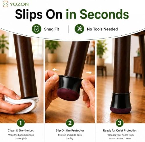 YOZON Chair Leg Floor Protectors Silicone Caps Felt Furniture Pads Covers - Image 4