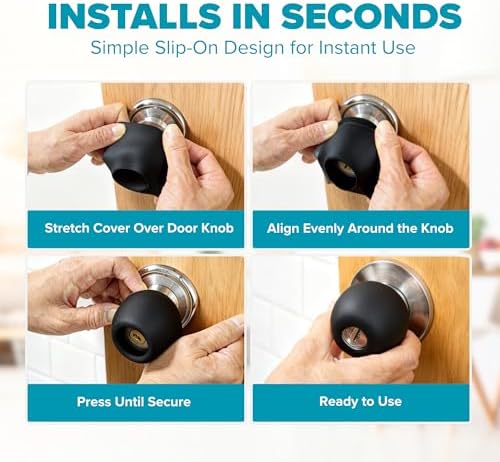 STRONGEST HOME® Black Silicone Door Knob Cover & Wall Protector – Soft Rubber Handle Grip for Arthritis Support and Quiet Damage Prevention (2 Pack) - Image 5