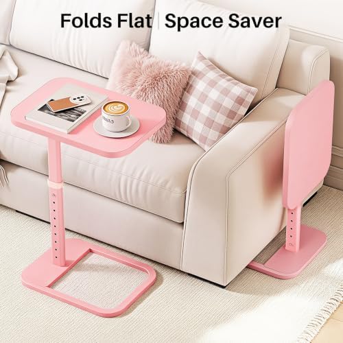 Kitstorack TV Tray Table, Adjustable Height & Rounded Metal Corners, Snack Table for Couch, Sofa, Bed, Chair, Living Room, C Shaped End Side Table for Eating, Dinner or Laptop, Small Spaces, Pink - Image 6