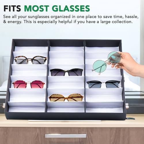 ProSource 18 Slot Sunglasses Organizer Box Stand Display Case/Tray, Fabric Lined & Snap Close - Image 5