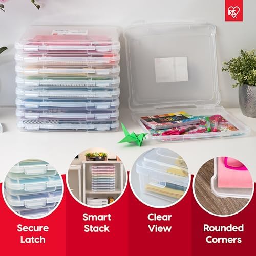 IRIS USA Board Game Storage Craft Organizer Box with Snap-Tight Latch Lid, 8-Pack Portable Plastic Case Bin for Puzzles, Magazines, Hobbies, Art Supplies, Fits 8.5" x 11" & A4 Papers, Slim, Clear - Image 3