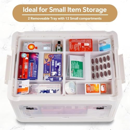2-Tier Medicine Organizer - 30qt Plastic Foldable Storage Box with Handle - Image 5