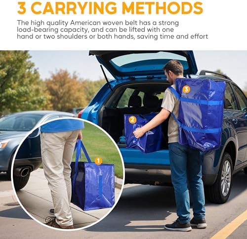 HealSmart 8 Pack Large Moving Bags with Zippers & Handles, Moving Supplies with lids, Heavy Duty Totes for Space Saving, Fold Flat, Moving and Storing, Blue - Image 5