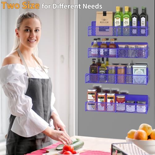 DTUQYX Magnetic Spice Rack for Refrigerator, 4 Pack 100% Metal Strong Magnet Fridge Shelves, Space Saving Spice Organizer, No Drilling Home Kitchen Laundry Room Storage Organization, Purple Blue - Image 5