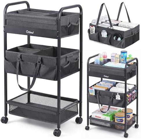 Orzbow Diaper Caddy Cart, 3 Tier Baby Rolling Storage Cart by Orzbow-MakeParentingEasier