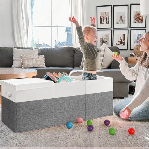 INDRESSME 185L Toy Storage Box, Grey & White, 39"x17"x17" - Image 2