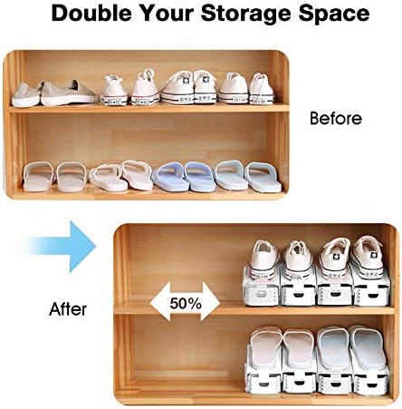 Neprock Shoe Slots Organizer, 20 Pack Adjustable Shoe Rack Stacker Storage Space Saver, Double Deck Shoe Rack Holder for Closet Organization (White) - Image 2