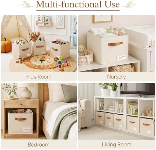 Storage Cubes 10 Pack, 13 Inch Fabric Storage Cubes Organizer Bins with Labels, Odor-Free & Sturdy PP Structure, Cubby Baskets for Closet, Shelves, Toys & Nursery (Beige) - Image 6