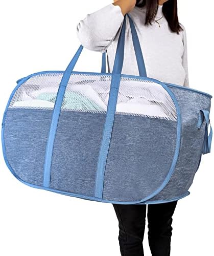 Pop Up Laundry Hamper，with Durable Handles collapsible laundry basket，Easy to Open and Fold for college Dorm,kids room，travel (Blue)… by XIAYAN
