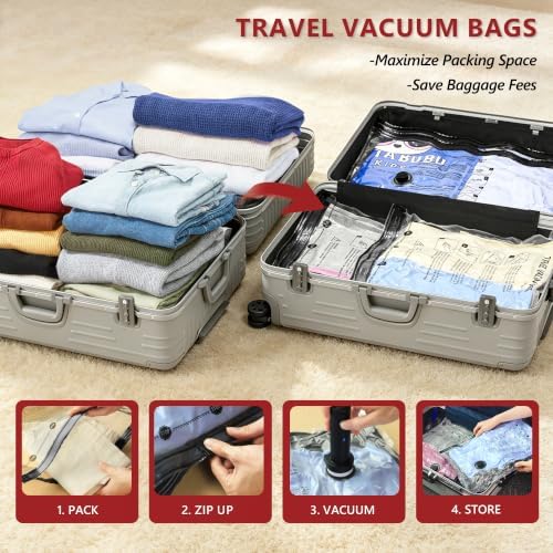 Travel Vacuum Bags for Clothing with Cordless Pump 8 Large, Clear - Image 2