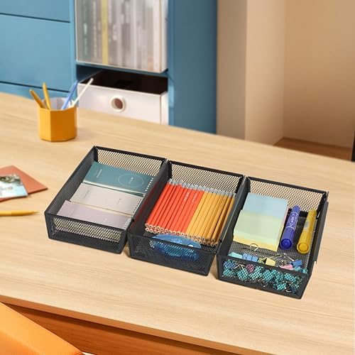 Mesh Tray Silverware Drawer Organizer, Utensil Cutlery Tray Office Supplies with Interlocking Arm Drawer Dividers Organizer for Flatware, Knives,Home,Office, School,Bedroom 12X6'' Black - Image 5