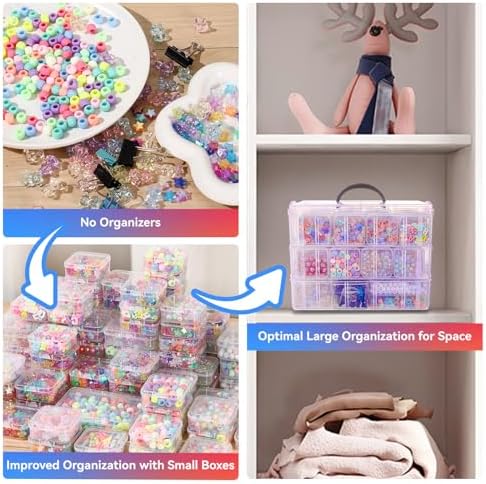 VTG Bead Organizer Box, 56 Pcs Small Plastic Containers with Lids and 3-Tier Stackable Storage Box, Clear Organizers for Jewelry Toys Craft Storage - Image 3
