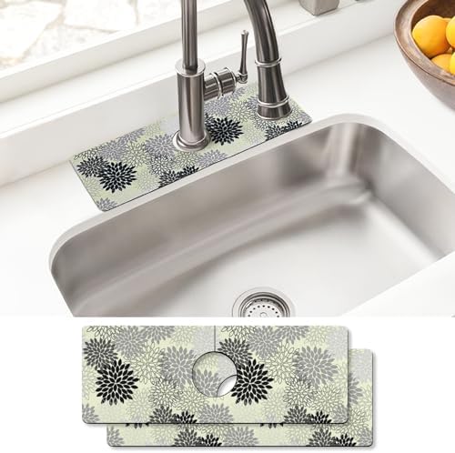 Sink Faucet Absorbing Mat, 2 Pack Drying Mat Around Faucet Sink Splash Guard Behind Faucet Sinkmat For Kitchen Bathroom Island Rv 15 * 5.5 Inch (38 * 14 cm) by BathtubMat