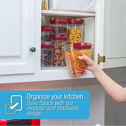 Set of 7 Airtight Food Storage Containers - Pantry Organizer Bins, BPA Free Plastic Containers plus Dry Erase Marker and Labels, Red - Image 6