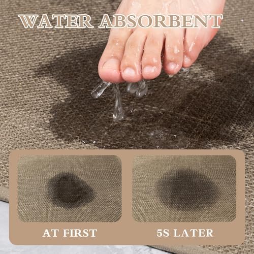 chakme Bathroom Rugs Mat 59x25, Ultra Thin Non Slip Bath Mat Large Quick Dry Absorbent Bath Mat for Bathroom Floor, (Dark Beige, 59"x25") - Image 3
